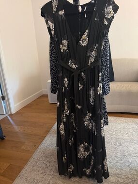 Free People Black Floral V-Neck Tiered Maxi Dress 4